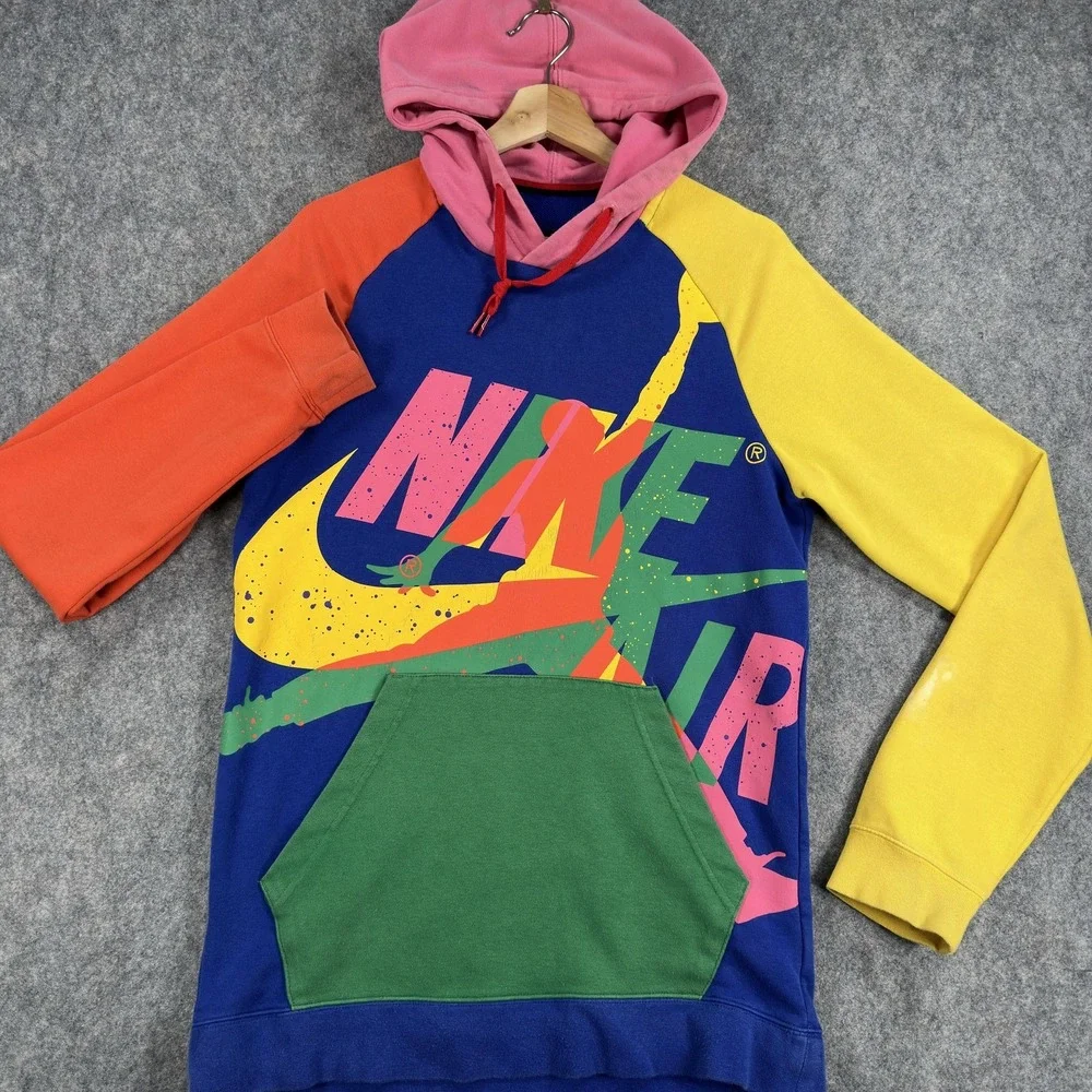 Jordan Nike Air Hoodie Mens Medium Multicolor Graphic Fleece Pullover Sweatshirt